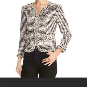 Rebecca Taylor NWT size 6 pink/black houndstooth 3/4 sleeve jacket